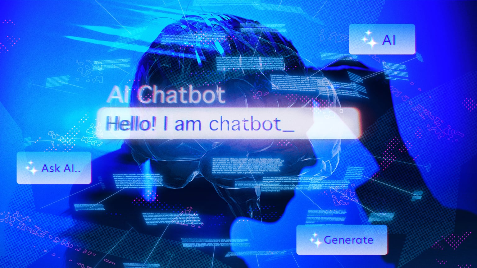 Illustration of imaginary chatbot on a digital screen.