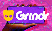 illustration of grindr app name and logo on phone screen