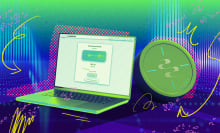 An illustrated photo composite of the Sonorus device and its software running on a laptop.