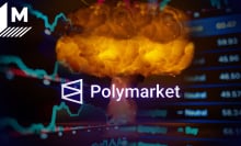 A collage shows a prediction market screen, an image of a detonated nuclear bomb, and Polymarket's logo
