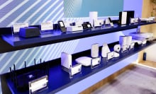 Several modems and routers equipped with 5G technology are exhibited at Qualcomm's pavilion