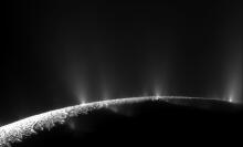 Enceladus spraying plumes into space