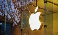 Apple logo on glass window