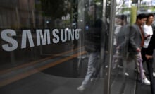 Samsung logo on glass window