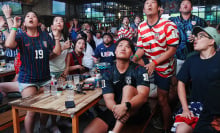 Team USA fans react as their team is on the cusp of scoring during a watch party as the team takes on Bosnia and Herzegovina in World Cup action at Pitch 25 in Houston on Wednesday, July 1, 2026. 