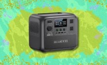 bluetti ac70 portable power station against a green patterned background