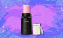 nutribullet chill ice cream maker against a purple patterned background