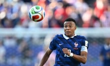 Mbappe faces the ball at the World Cup