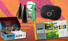 a hershey's s'mores kit, fly away fans, franklin boccee ball set, and soundcore speaker
