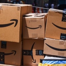 Amazon boxes in a warehouse.