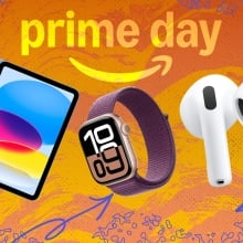 AirPods, Apple Watch, and iPad on Prime Day background