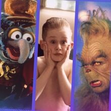 A composite of movie stills from "Nightmare Before Christmas," "A Muppet's Christmas Carol," "Home Alone," "The Grinch Who Stole Christmas," and "A Christmas Story."