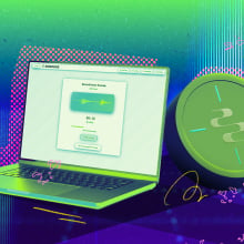 An illustrated photo composite of the Sonorus device and its software running on a laptop.