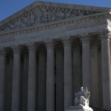 The exterior of the US Supreme Court building.