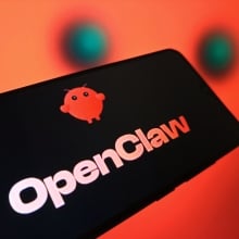 the logo of open-source AI agent OpenClaw is displayed on a smartphone screen