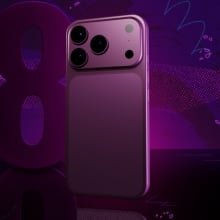An iPhone Pro model in front of a dark background with the number 18 next to it