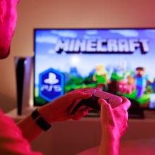 Gamer playing Minecraft