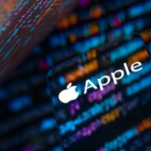 Apple logo in multicolored environment