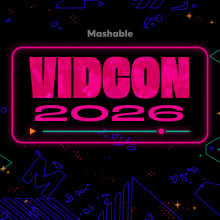 The words "VidCon 2026" in pink on a black background