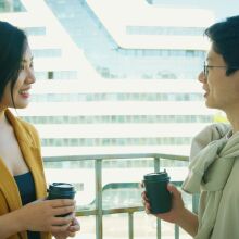 Two people talking