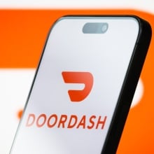 Doordash logo on a smartphone.