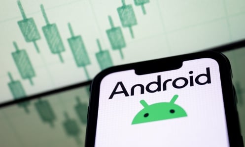 Android logo on a smartphone. 