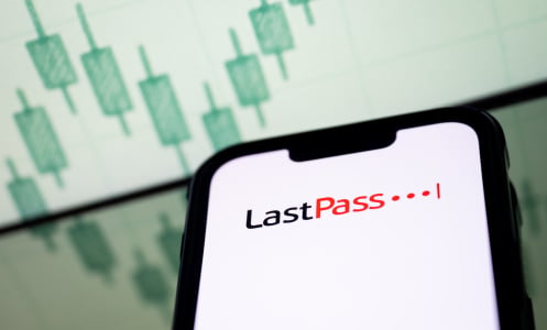 a LastPass logo seen displayed on a smartphone screen