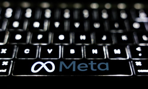 A keyboard with the Meta logo on the space bar. 