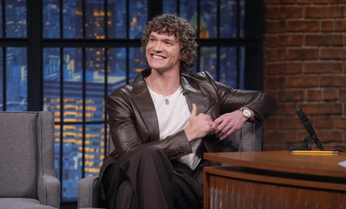 A handsome actor on a late-night show