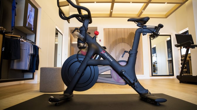 a peloton bike in a showroom