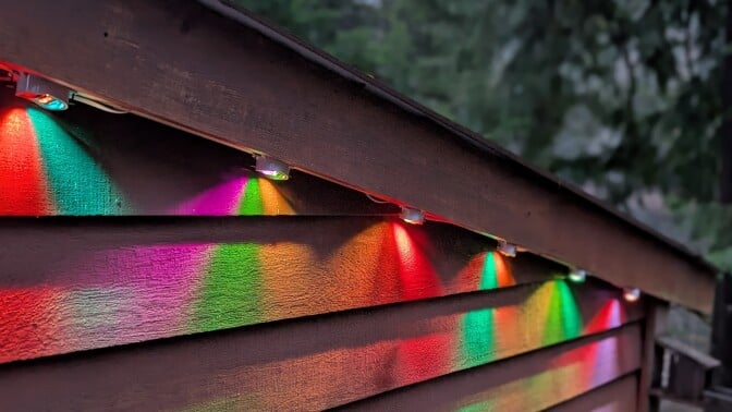 the Govee Permanent Outdoor Lights Prism outside under a roof eve