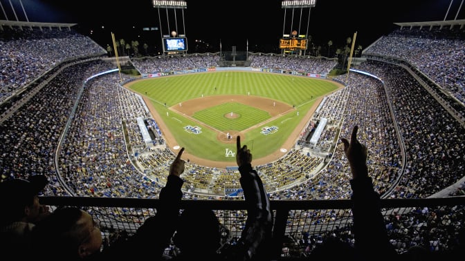 wide shot of dodgers stadium baseball field