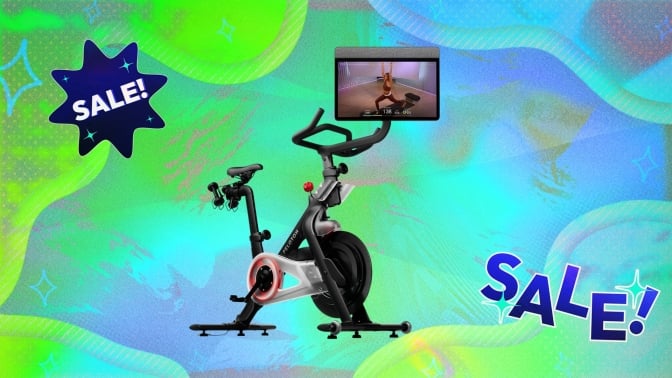 Peloton Bike with "Sale" stickers