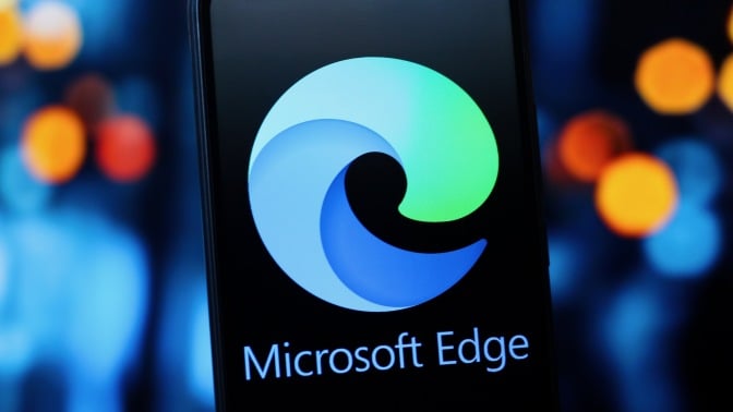 microsoft edge logo on phone display