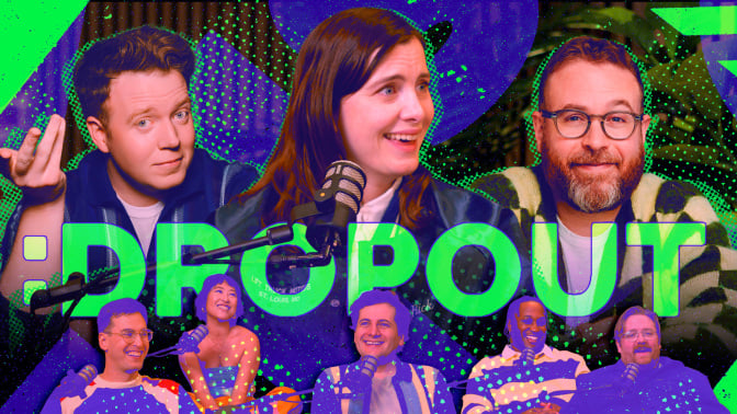 A composite image of Brennan Lee Mulligan, Vic Michaelis, Sam Reich, and other dropout cast members