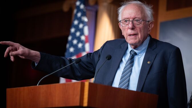 Senator Bernie Sanders (I-VT) speaks at a press conference with Congresswoman Summer Lee (D-PA) on the introduction of legislation to abolish Super PACs, at the U.S. Capitol in Washington, DC on May 20, 2026.