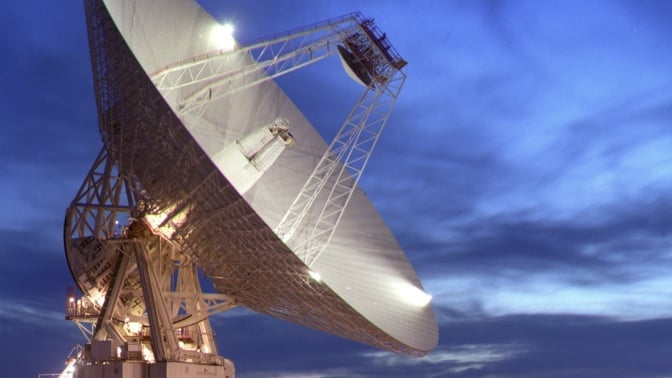 DSS-14 antenna pointing toward the sky