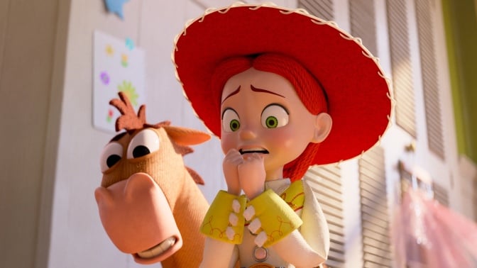 Jessie and Bullseye look worried in "Toy Story 5."