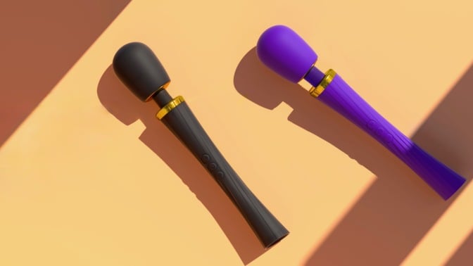 two vibrating wands in black and purple