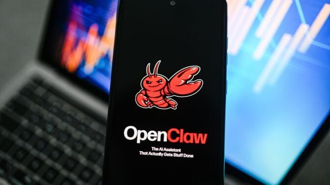 The OpenClaw logo is visible on a smartphone.