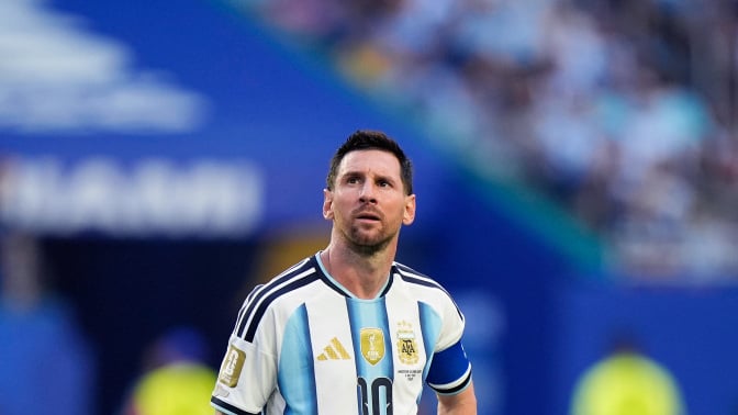 Lionel Messi of Argentina looks dejected