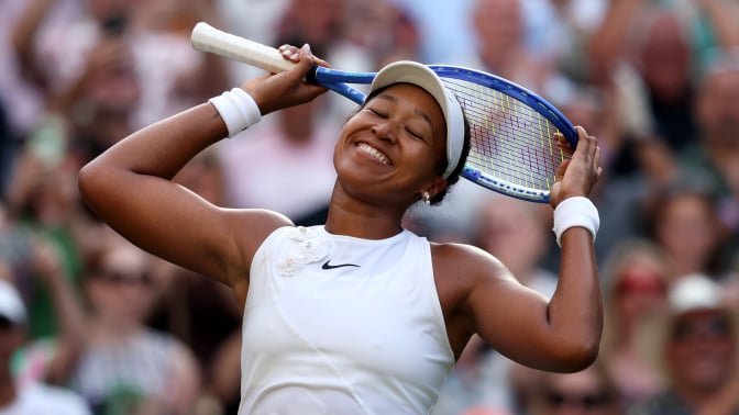 Naomi Osaka of Japan reacts