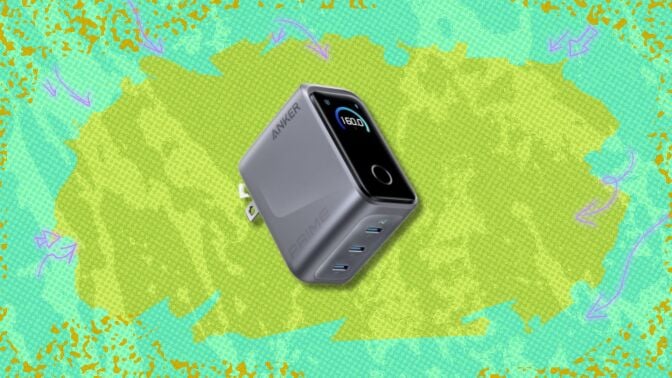 the 160W GaN Anker Prime Charger on a green background