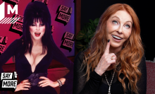Cassandra Peterson (aka Elvira) on the Say More couch promoting her new cookbook "Elvira's Cookbook From Hell"