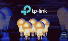 TP-Link logo over a set of light bulbs