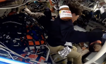 A jar of Nutella floats in zero gravity aboard the Artemis II spacecraft orbiting the moon. 