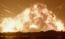 A Blue Origin New Glenn rocket exploding in a giant ball of fire on Thursday, May 28, 2026.