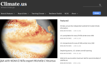 A screenshot of the climate.us homepage, which features a story titled "Q&A with NOAA El Niño expert Michelle L'Heureux"