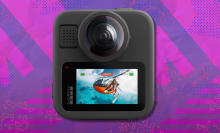 GoPro MAX2 on pink and purple abstract background