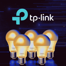 TP-Link logo over a set of light bulbs